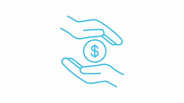 Animated illustration of two hands holding a dollar coin